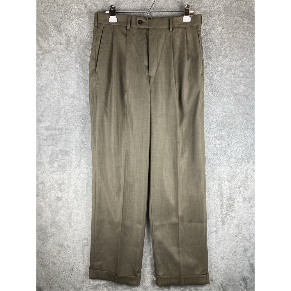 AXIST No Iron Dress Pants Mens 33x32 Brown Pleated Straight Leg Wrinkle‎ Resist - Picture 2 of 14